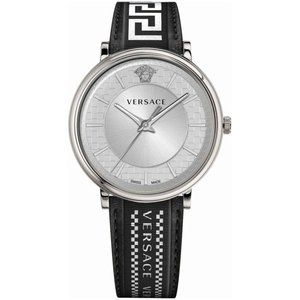 Versace V-Circle Greca Editi Black Leather Strap Watch | 42mm |